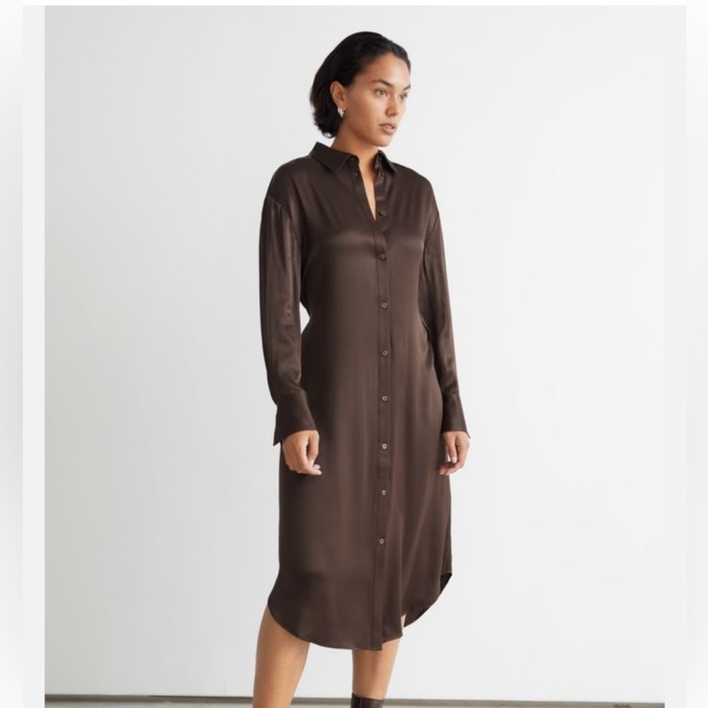 & Other Stories Brown Wrap Shirt Dress